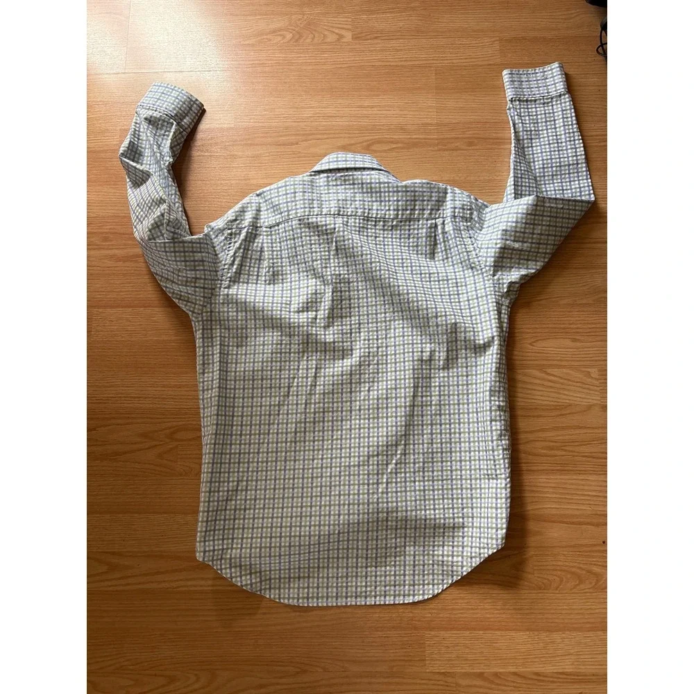 Banana Republic Button Down Shirt Mens L Blue Green Check Cotton Casual‎